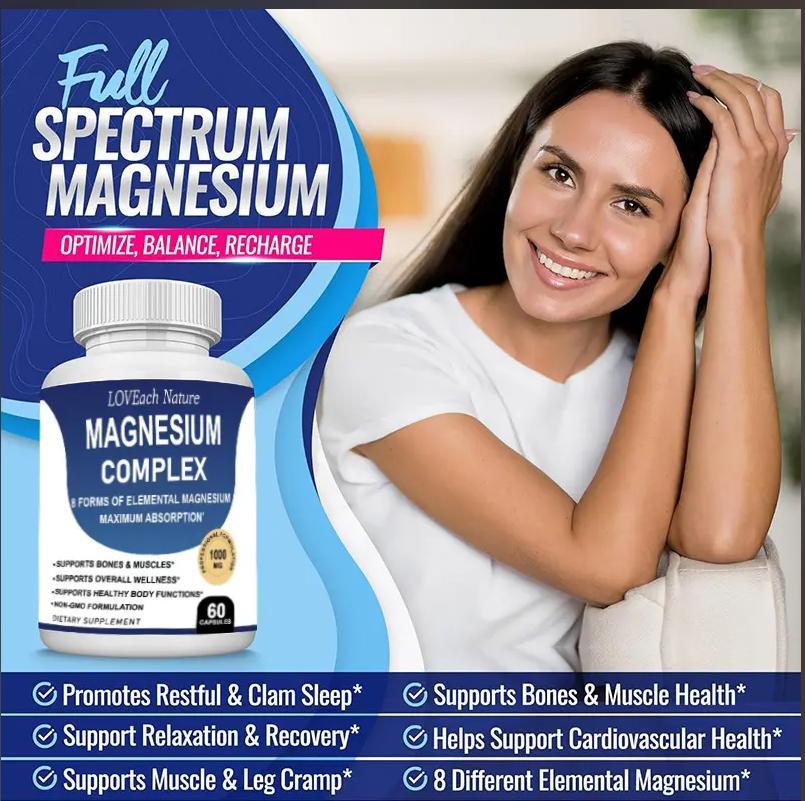 Magnesium Complex Supplement With Multiple Elemental Magnesium 90 Capsules