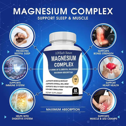 Magnesium Complex Supplement With Multiple Elemental Magnesium 90 Capsules